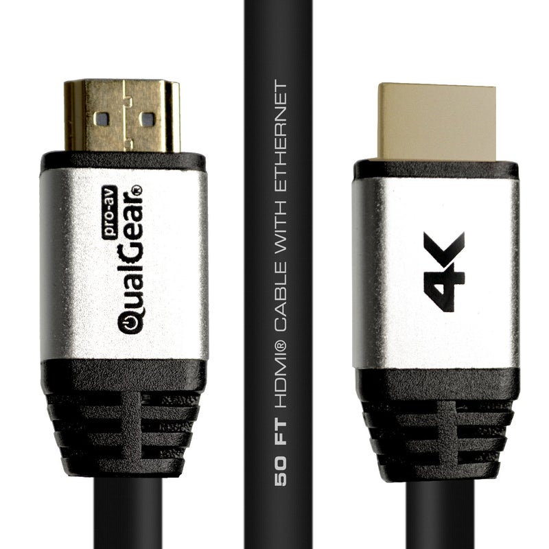 QualGear High Speed Long HDMI 2.0 Cable with Ethernet (50 Feet) - 100% OFC Copper, 24 Awg, 24K Gold Plated Contacts, CL3 Rated, Triple-Shielded. Supports 4K UHD, 3D, 18 Gbps, ARC (QG-CBL-HD20-50FT) - Image 1